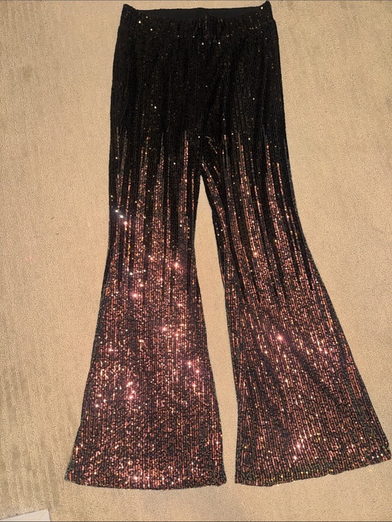 Pants - Black & Iridescent Sequin Flared Pants. Large. Never Worn!🔥🔥